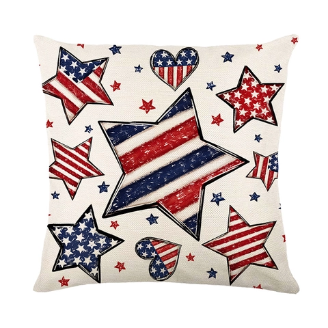 Federe Per Cuscini Patriottiche Bandiera Americana Lino Poliestere Giorno Dell'Indipendenza Stelle Strisce Decorative Per Divano