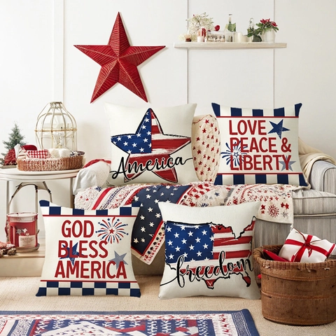Kissenbezug US Flagge Druck Independence Day Thema Polyester Leinen Dekorative Kissenhülle Für Zuhause Sofa Patriotisch