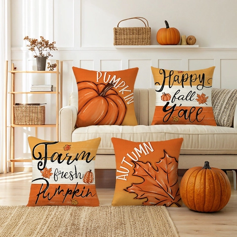 Autumn Maple Leaf Pumpkin Decorative Throw Pillow Covers Happy Fall Y-ALL Farm Fresh Pumpkin Polyester Cushion Case For Home Sofa