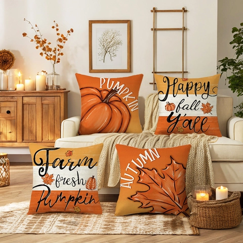 Autumn Maple Leaf Pumpkin Decorative Throw Pillow Covers Happy Fall Y-ALL Farm Fresh Pumpkin Polyester Cushion Case For Home Sofa