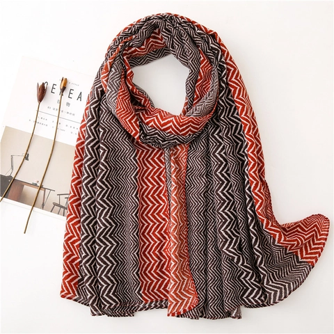 Dames Sjaal Chevron Patroon Polyester Licht Oversized Zigzag Print Sjaal Boheems Vintage Stijl Zacht Ademend