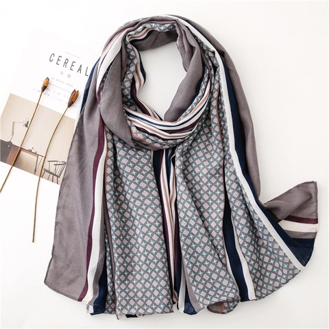 Women Long Scarf Shawl Cotton Polyester Blend Floral Stripe Geometric Pattern Sunscreen Lightweight Retro Style