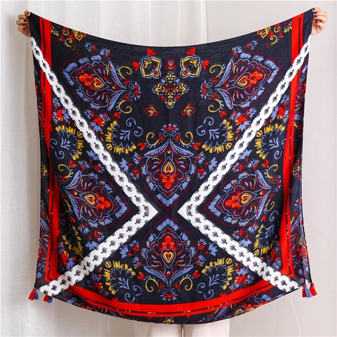 Long Scarf Schal Polyester Baumwolle Leinen Gefühl Böhmischen Blumenmuster Quaste Fransen Retro Ethnischen Stil Frauen