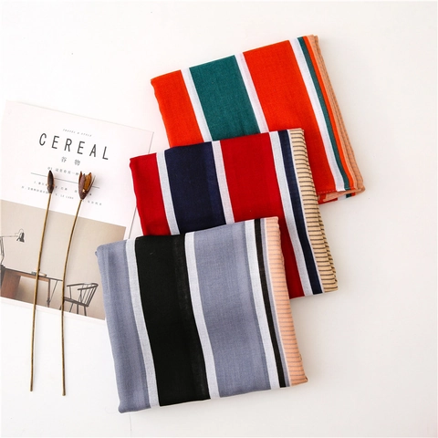 Striped Fashion Scarf Polyester Lightweight Breathable Long Shawl Sun Protection Accessory For Women