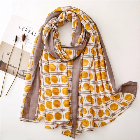 Damen Großer Schal Stola Polka Dot Print Leichtes Polyester Baumwolle Leinen Gefühl Retro Sonnenschutz Elegant