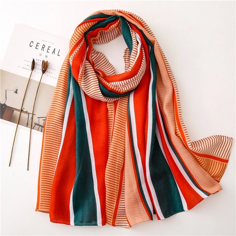 Striped Fashion Scarf Polyester Lightweight Breathable Long Shawl Sun Protection Accessory For Women