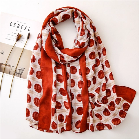 Damen Großer Schal Stola Polka Dot Print Leichtes Polyester Baumwolle Leinen Gefühl Retro Sonnenschutz Elegant