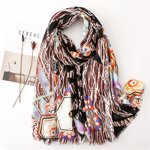 Bohemian Floral Animal Print Scarf Shawl Polyester Fringe Wrap Women Fashion Travel Lightweight Breathable Accessory