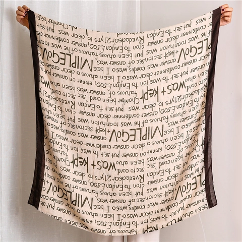 Women Long Scarf Shawl Polyester Cotton Linen Feel Handwritten Letter Print Warm Windproof Wrap Retro Versatile Fashion