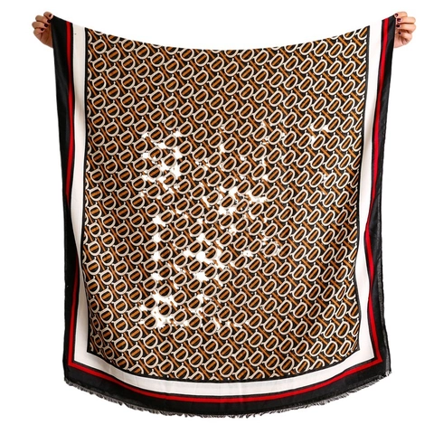Bufanda Con Estampado De Monogramas Mujer Tacto Suave Algodón Lino Chal Largo Cálido Vintage Elegante Invierno Borlas
