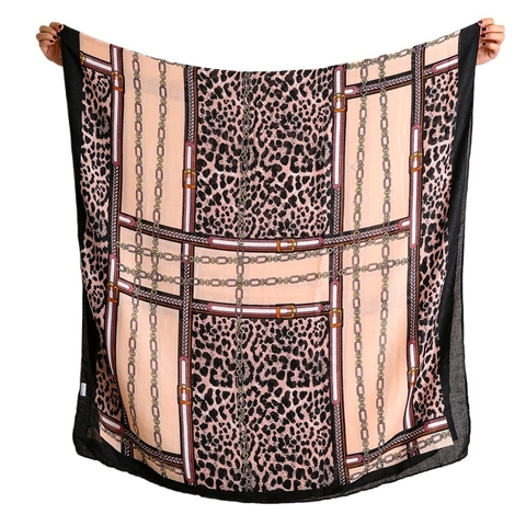Leopard Print Chain Pattern Scarf Satin Polyester Elegant Lightweight Retro Shawl For Women Autumn Winter