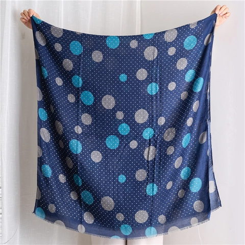 Polka Dot Print Langer Schal Damen Polyester Baumwollgefühl Weich Leicht Fransen Rand Umhang