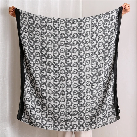 Women Letter Print Scarf Shawl Cotton Linen Feel Sun Protection Decorative Large Wrap Fashion Long Elegant