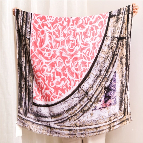 Sciarpa Scialle Stampa Totem Etnico Vintage Cotone Poliestere Morbido Nappa Wrap Artistico Barocco Spiaggia Protezione Solare Donna