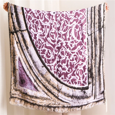 Sciarpa Scialle Stampa Totem Etnico Vintage Cotone Poliestere Morbido Nappa Wrap Artistico Barocco Spiaggia Protezione Solare Donna