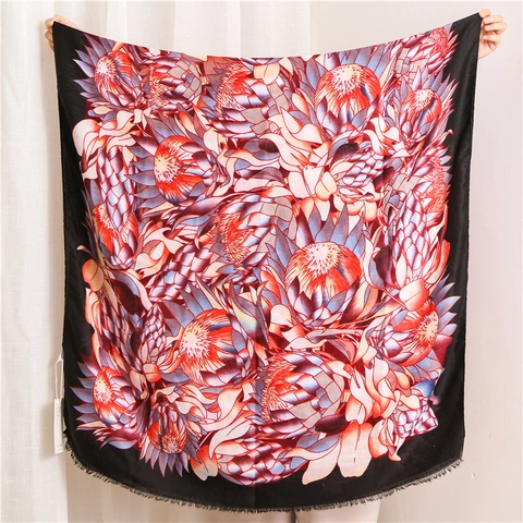 Damen Ethno Schal Blumenmuster Baumwolle Polyester Sonnenschutz Strandtuch Elegantes Protea Großer Wickelschal Fransen