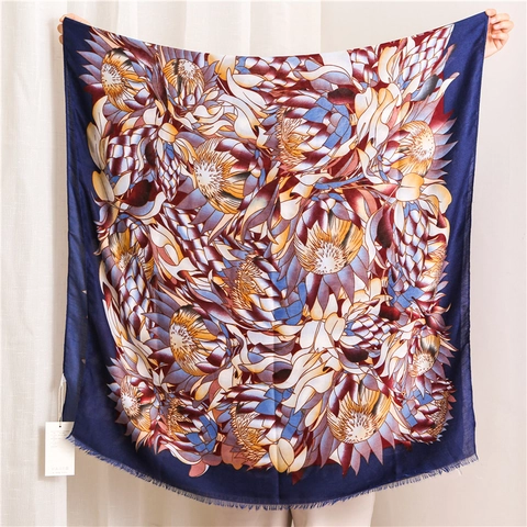 Damen Ethno Schal Blumenmuster Baumwolle Polyester Sonnenschutz Strandtuch Elegantes Protea Großer Wickelschal Fransen
