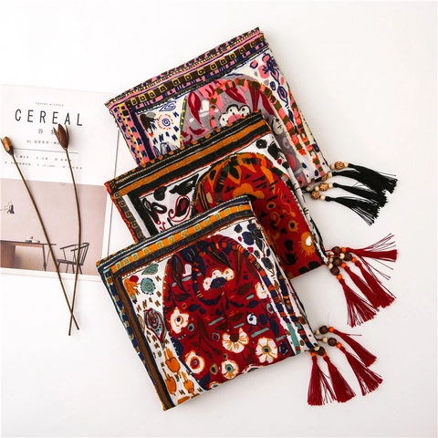 Böhmischer Schal Mit Paisleymuster Großer Retro Baumwoll Leinen Gefühl Polyester Mit Holzperlen Quasten Sonnenschutz Überwurf