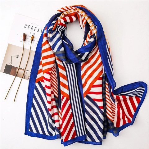 Sciarpa Con Motivo Geometrico Colorblock Per Donna Poliere Leggero Effetto Cotone Scialle Di Moda Lungo Foulard Da Viaggio