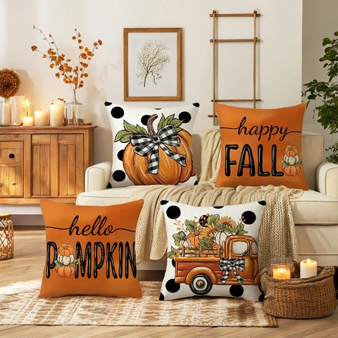 Federa per Cuscino Quadrata Decorativa con Stampa di Lettere e Zucche di Halloween Raccolto Autunnale Ringraziamento Effetto Lino Poliestere per Divano
