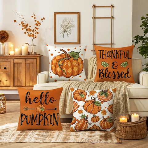 Erntedankfest Kürbis Kissenbezüge Polyester Ernte Dekorative Wurfkissenbezüge Hello Pumpkin Thankful Blessed Kissenbezüge