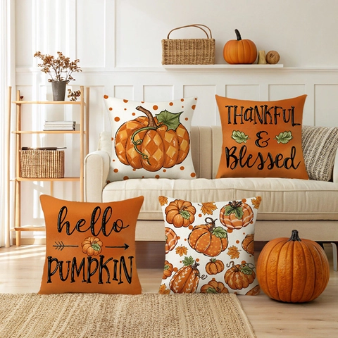Erntedankfest Kürbis Kissenbezüge Polyester Ernte Dekorative Wurfkissenbezüge Hello Pumpkin Thankful Blessed Kissenbezüge