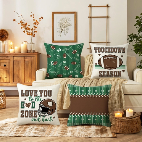 American Football Print Linen Pillowcase Autumn Home Sofa Decorative Cushion Cover Touchdown Season Sports Theme Pillow Case