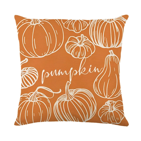 Funda De Almohada Cosecha De Otoño Estampado Calabaza Hoja De Arce Textura Lino Poliéster Decoración Sofá Acción De Gracias