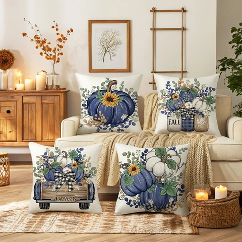 Autumn Harvest Pumpkin Sunflower Throw Pillow Covers Polyester Decorative Pillowcase For Sofa Couch Fall Home Decor Thanksgiving Gift