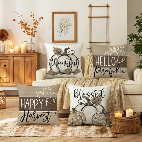 Sierkussenhoezen Herfst Thanksgiving Pompoen Esdoornblad Decoratieve Kussenhoezen Voor Bank Woondecoratie Polyester