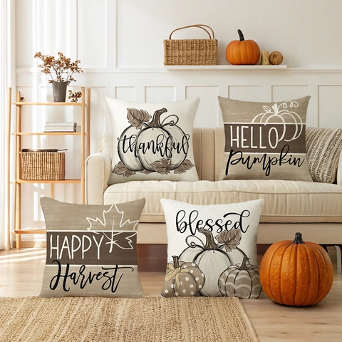 Sierkussenhoezen Herfst Thanksgiving Pompoen Esdoornblad Decoratieve Kussenhoezen Voor Bank Woondecoratie Polyester