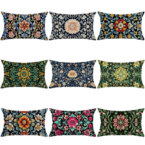 Bohemian Floral Lumbar Pillow Cover Polyester Decorative Cushion Case For Sofa Couch Retro Symmetrical Pattern