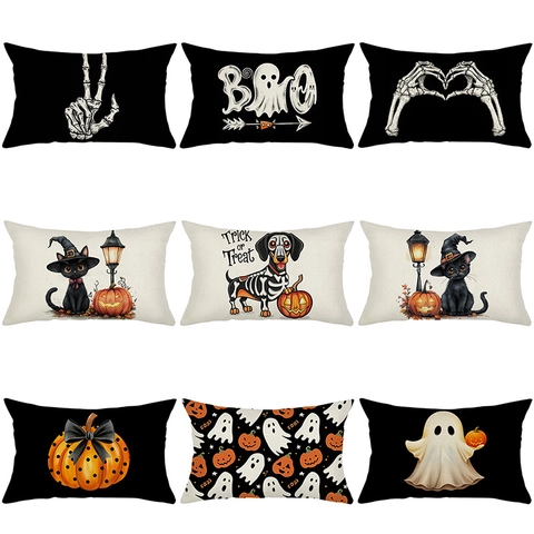 Halloween Kissenbezug Dekorative Polyester Digitaldruck Gruselige Geist Kürbis Skelett Hand Muster Für Sofa Schlafzimmer Wohnkultur