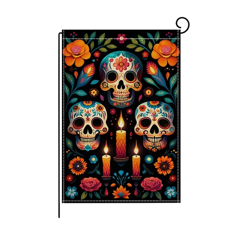 Halloween Gartenflagge Doppelseitig Polyester Leinenoptik Garten Deko Geist Kürbis Spukschloss Outdoor Banner Dekoration