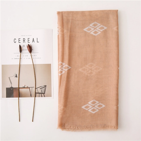 Geometric Rhombus Print Long Scarf Lightweight Polyester Voile Shawl With Frayed Edges Bohemian Vintage Style For Women