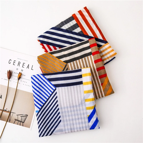 Sciarpa Con Motivo Geometrico Colorblock Per Donna Poliere Leggero Effetto Cotone Scialle Di Moda Lungo Foulard Da Viaggio