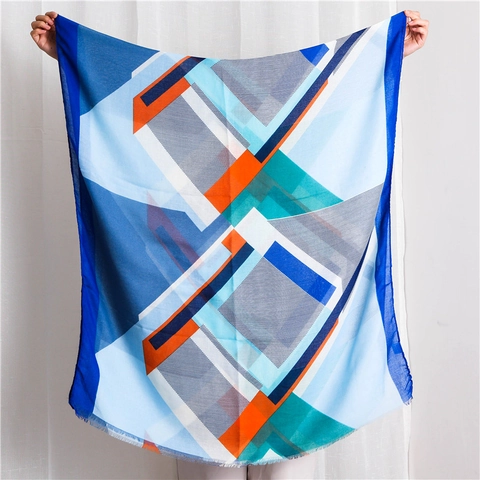 Sciarpa Da Donna Con Stampa Geometrica Effetto Cotone Lino Scialle Protezione Solare Spiaggia Moderno Astratto Mantella