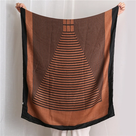 Women Scarf Shawl Cotton Linen Feel Polyester Large Geometric Stripe French Style Elegant Lightweight Travel Wrap
