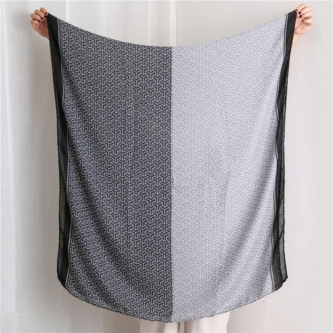 Geometric Pattern Long Scarf For Women Polyester Cotton Linen Feel Color Block Winter Shawl Wrap Elegant