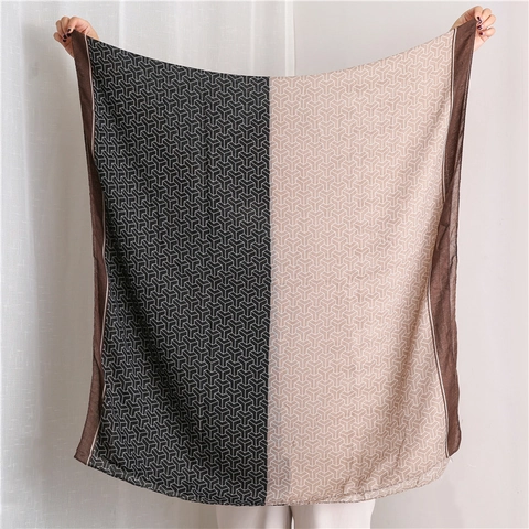 Geometric Pattern Long Scarf For Women Polyester Cotton Linen Feel Color Block Winter Shawl Wrap Elegant