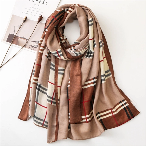 Plaid Scarf Shawl Cotton Blend Oversized Soft Warm Winter Wrap Classic Check Pattern For Women Versatile Elegant Accessory