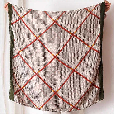 Sciarpa Scialle Donna Leggero Stampa Geometrica Griglia Protezione Solare Morbido Moda Viaggio Spiaggia