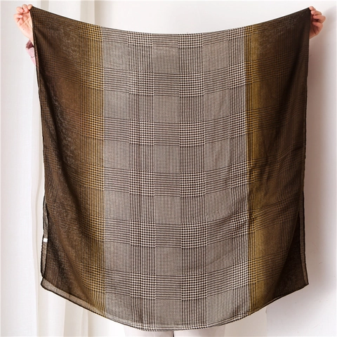 Women Large Shawl Scarf Houndstooth Pattern Gradient Patchwork Thin Breathable Soft Cotton Linen Feel Versatile Elegant