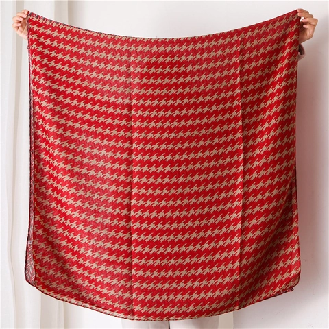 Bufanda Chal Mujer Moda Retro Patrón Pata De Gallo Espiga Bloque De Color Ligero Transpirable Largo