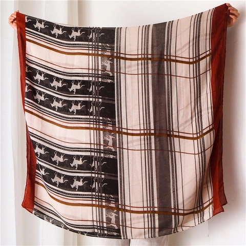 Sjaal Met Paardenkoets Print Britse Stijl Ketting Streep Katoen Linnen Gevoel Omslagdoek Dames