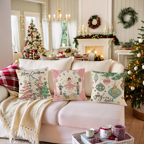 Weihnachts Kissenbezüge Nussknacker Ballett Tänzerin Feiertag Heimdekoration Rosa Grün Baumwolle Leinen Kissenhüllen