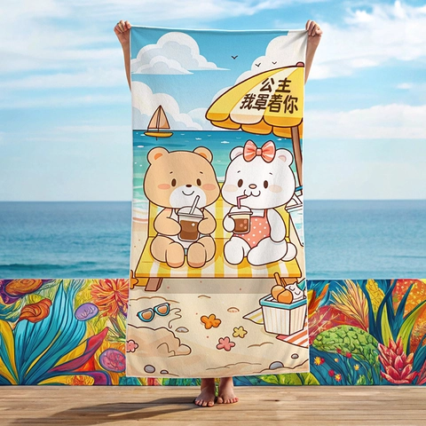 Microfiber Printed Beach Towel Quick Dry Absorbent Bath Towel Cartoon Animal Floral Pattern Summer Holiday Pool Travel Blanket