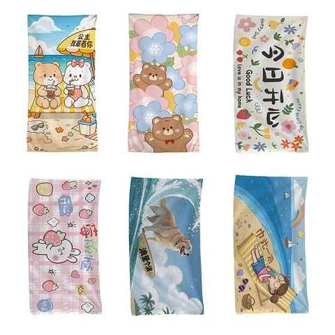 Microfiber Cartoon Printed Beach Towel Quick Dry Sand Proof Large Bath Towel For Swimming Pool Yoga Travel Summer Seaside