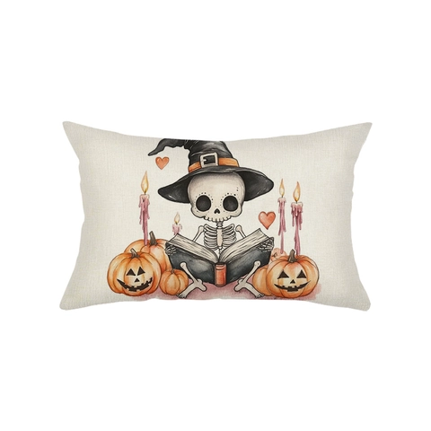 Halloween Lumbar Pillow Cover Polyester Linen Texture Skull Pumpkin Ghost Pattern Decorative Cushion Case For Sofa Room