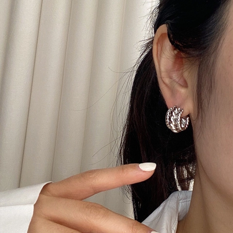 Kupfer Gedrehte Creolen Für Damen Geflochten Klobig C-Form Mit 925 Sterling Silber Ohrstecker Chic Schmuck